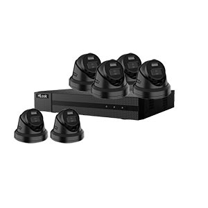 CORE+ 6 Camera 12MP Dual Light PoE Kit with HiLook by Hikvision Pro Series 8ch NVR (2 Way Audio) in Black