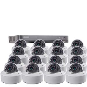 3MP Hikvision 16Ch Kit with 16 x HD TVI 40M IR Motorised Zoom IK10 Dome Cameras
