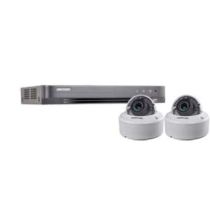 3MP Hikvision 4Ch kit with 2 x HD TVI 40M IR Motorised Zoom IK10 Dome Cameras