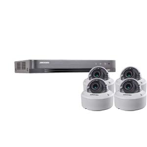 3MP Hikvision 4Ch Kit with 4 x HD TVI 40M IR Motorised Zoom IK10 Dome Cameras