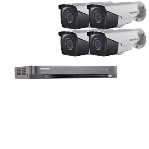 1080P Ultra Low Light Hikvision 4Ch System with 4 x HD TVI 40M IR Motorised Zoom Bullet Cameras