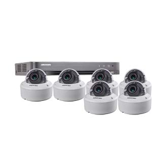 3MP Hikvision 8Ch Kit with 6 x HD TVI 40M IR Motorised Zoom IK10 Dome Cameras