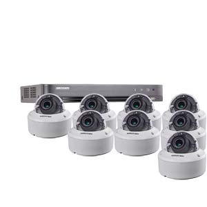 3MP Hikvision 8Ch Kit with 8 x HD TVI 40M IR Motorised Zoom IK10 Dome Cameras