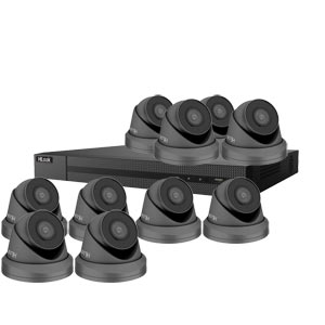 HiLook by Hikvision 16Ch IP CCTV Kit with 10x 8MP 4K UHD IP Metal Turret Camera with 30m InfraRed (IR), Built in Mic & PoE in Grey