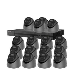 HiLook by Hikvision 16Ch IP CCTV Kit with 16x 8MP 4K Smart Hybrid (IR & ColorVu) IP Turret Camera with 2 Way Audio & PoE in Grey