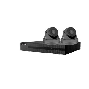 HiLook by Hikvision 4Ch IP CCTV Kit with 2x 8MP 4K UHD IP Metal Turret Camera with 30m InfraRed (IR), Built in Mic & PoE in Grey
