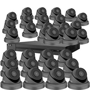 5.0MP HiLook by Hikvision 32 Channel IP CCTV System with 32 Metal InfraRed (IR) Turret Cameras with Built in Mic in Grey
