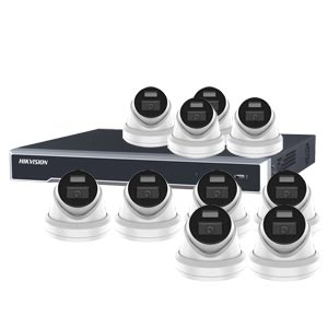 Hikvision 16Ch NVR IP CCTV Kit with 10x HiLook 5MP ColorVu (White Light) PoE Turret Camera with Built in Mic (2.8mm Lens)