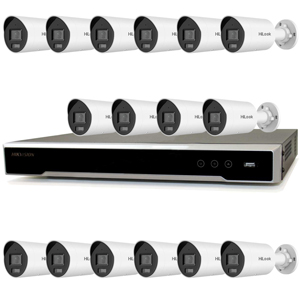 Hikvision 16Ch NVR IP CCTV Kit with 16x Hilook 8MP 4K ColorVu (White Light) PoE Bullet Camera with Built in Mic (2.8mm Lens / White)
