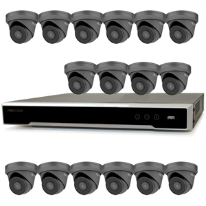 Hikvision 16Ch NVR IP CCTV Kit with 16x HiLook 5MP IP Turret Camera with 30m Night Vision, built in Mic & PoE (2.8mm Lens / Grey)