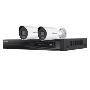 Hikvision 4Ch NVR IP CCTV Kit with 2x Hilook 8MP 4K ColorVu (White Light) PoE Bullet Camera with Built in Mic (2.8mm Lens / White)