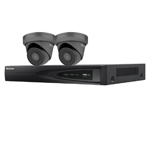 Hikvision 4Ch NVR IP CCTV Kit with 2x HiLook 5MP IP Turret Camera with 30m Night Vision, built in Mic & PoE (2.8mm Lens / Grey)
