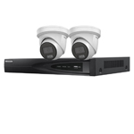 Hikvision 4Ch NVR IP CCTV Kit with 2x Hilook 8MP 4K ColorVu (White Light) 24/7 Colour PoE Turret Camera with Built in Mic (2.8mm Lens / White)