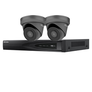 Hikvision 4Ch NVR IP CCTV Kit with 2x Hilook 8MP Turret Camera with 30m IR Night Vision, built in Mic & PoE (2.8mm Lens / Grey)