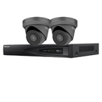 Hikvision 4Ch NVR IP CCTV Kit with 2x Hilook 8MP Turret Camera with 30m IR Night Vision, built in Mic & PoE (2.8mm Lens / Grey)
