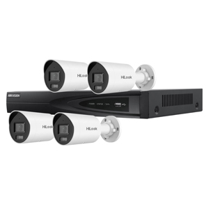 Hikvision 4Ch NVR IP CCTV Kit with 4x Hilook 8MP 4K ColorVu (White Light) PoE Bullet Camera with Built in Mic (2.8mm Lens / White)