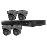 Hikvision 4Ch NVR IP CCTV Kit with 4x HiLook 5MP IP Turret Camera with 30m Night Vision, built in Mic & PoE (2.8mm Lens / Grey)