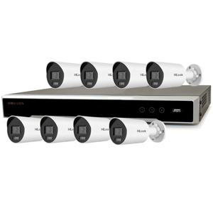 Hikvision 8Ch NVR IP CCTV Kit with 8x Hilook 8MP 4K ColorVu (White Light) PoE Bullet Camera with Built in Mic (2.8mm Lens / White)