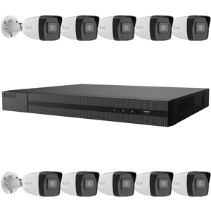HiLook by Hikvision 16Ch IP-CCTV Kit with 10x 8 MP 4K UHD White Bullet Camera with 30m IR, Built in Mic & PoE (2.8mm Lens)