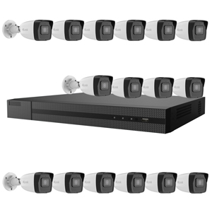 HiLook by Hikvision 16Ch IP-CCTV Kit with 16x 8 MP 4K UHD White Bullet Camera with 30m IR, Built in Mic & PoE (2.8mm Lens)