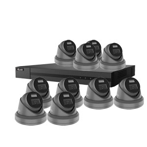 HiLook by Hikvision 16Ch IP-CCTV Kit with 10x 5MP ColorVu Lite Full HD White Light Turret Camera with PoE in Grey (2.8mm Lens)