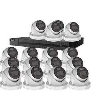 HiLook by Hikvision 16Ch IP-CCTV Kit with 16x 8MP ColorVu Lite Full HD White Light Turret Camera with PoE & built in Mic