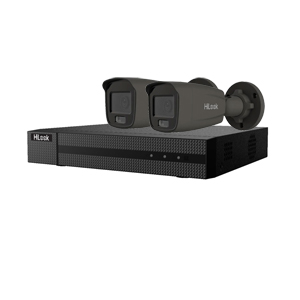 HiLook by Hikvision 4Ch IP CCTV Kit with 2x 5MP ColorVu Lite Full HD 24/7 White Light PoE Grey Bullet Camera (2.8mm Lens)