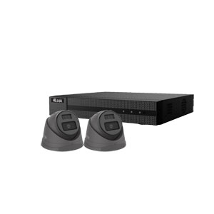 HiLook by Hikvision 4Ch IP-CCTV Kit with 2x 4MP Smart Hybrid Full HD Turret Camera with PoE (2.8mm Lens / Grey)