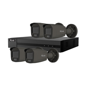 HiLook by Hikvision 4Ch IP CCTV Kit with 4x 5MP ColorVu Lite Full HD 24/7 White Light PoE Grey Bullet Camera (2.8mm Lens)