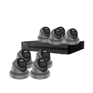 HiLook by Hikvision 8Ch IP-CCTV Kit with 8x 5MP ColorVu Lite Full HD White Light Turret Camera with PoE in Grey (2.8mm Lens)