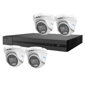 2MP HiLook by Hikvision 4Ch HD-TVI Kit with 4x ColorVu Lite 1080P White Light Mini Dome Turret Camera (2.8mm lens)