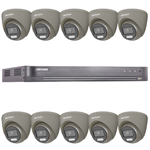 Hikvision 16Ch HD TVI Kit with 10x 5MP 3K Fixed Lens ColorVu White Light PoC Grey Turret Camera (2.8mm Lens)