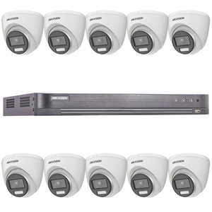 Hikvision 16Ch HD-TVI CCTV Kit with 10x 5MP 3K Fixed Lens ColorVu PoC White Light Turret Camera (2.8mm Lens)