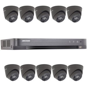Hikvision 16Ch "Power over Coax" HD-TVI CCTV Kit with 10x 5MP Grey Turret Camera with 40M EXIR Night Vision