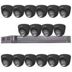 Hikvision 16Ch HD-TVI CCTV Kit with 16x 5MP 3K Fixed Lens ColorVu PoC White Light Black Turret Camera (2.8mm Lens)