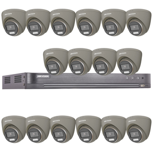 Hikvision 16Ch HD TVI Kit with 16x 5MP 3K Fixed Lens ColorVu White Light PoC Grey Turret Camera (2.8mm Lens)