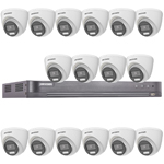 Hikvision 16Ch HD-TVI CCTV Kit with 16x 5MP 3K Fixed Lens ColorVu PoC White Light Turret Camera (2.8mm Lens)