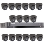 Hikvision 16Ch "Power over Coax" HD-TVI CCTV Kit with 16x 5MP Grey Turret Camera with 40M EXIR Night Vision
