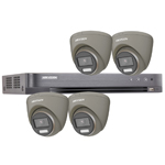 Hikvision 4Ch HD TVI Kit with 4x 5MP 3K Fixed Lens ColorVu White Light PoC Grey Turret Camera (2.8mm Lens)