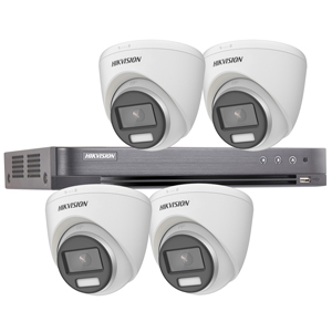 Hikvision 4Ch HD-TVI CCTV Kit with 4x 5MP 3K Fixed Lens ColorVu PoC White Light Turret Camera (2.8mm Lens)