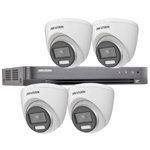 Hikvision 4Ch HD-TVI CCTV Kit with 4x 5MP 3K Fixed Lens ColorVu PoC White Light Turret Camera (2.8mm Lens)