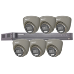 Hikvision 8Ch HD TVI Kit with 6x 5MP 3K Fixed Lens ColorVu White Light PoC Grey Turret Camera (2.8mm Lens)