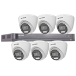 Hikvision 8Ch HD-TVI CCTV Kit with 6x 5MP 3K Fixed Lens ColorVu PoC White Light Turret Camera (2.8mm Lens)