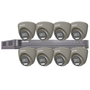 Hikvision 8Ch HD TVI Kit with 8x 5MP 3K Fixed Lens ColorVu White Light PoC Grey Turret Camera (2.8mm Lens)