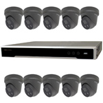 Hikvision 16Ch IP CCTV Kit with 10x DarkFighter AcuSense 4MP Grey IR Turret Network Camera with built in Mic