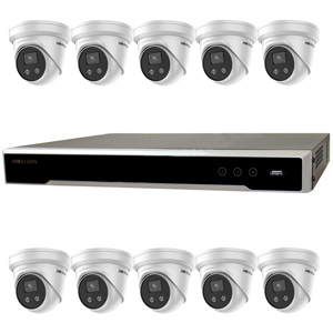 Hikvision 16Ch IP CCTV Kit with 10x DarkFighter AcuSense 4MP IR Turret Network Camera with built in Mic