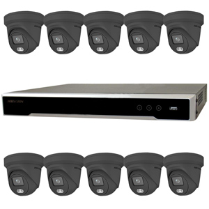 Hikvision 16Ch IP CCTV Kit with 10x ColorVu 4MP Full Time Colour Grey Turret Audio Camera with Built in Mic