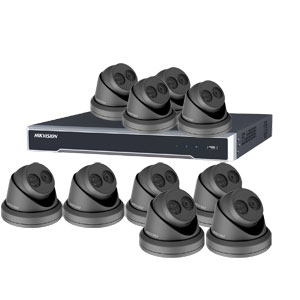 5MP 120dB WDR Hikvision 16 Channel IP CCTV System with 10 x 30m EXIR 5MP Turret Cameras (EasyIP 3.0/ Grey)