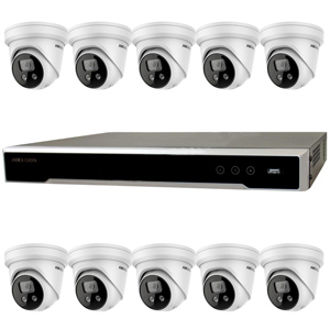 Hikvision 16Ch 4K IP CCTV Kit with 10x DarkFighter AcuSense 8MP IR Turret Network Camera with 2 Way Audio