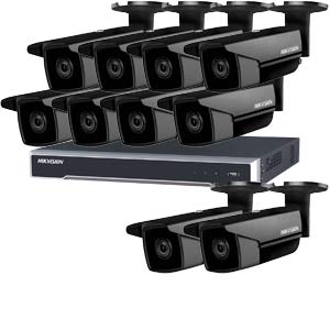 5MP 120dB WDR Hikvision 16 Channel IP CCTV System with 10 x 50m EXIR 5MP Bullet Cameras in Black